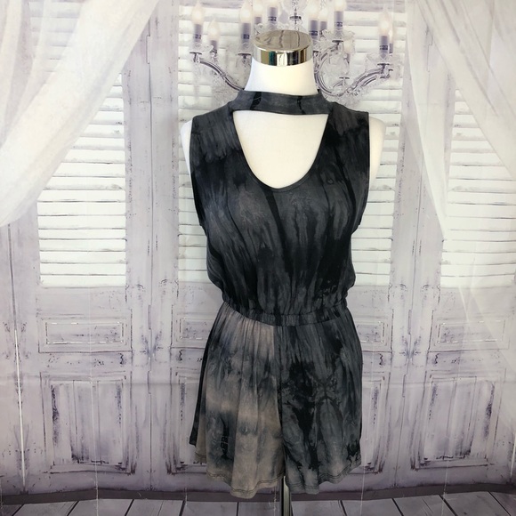 Ginger G Pants - Ginger G Black Gray Tie Dye Choker Cut Out Romper